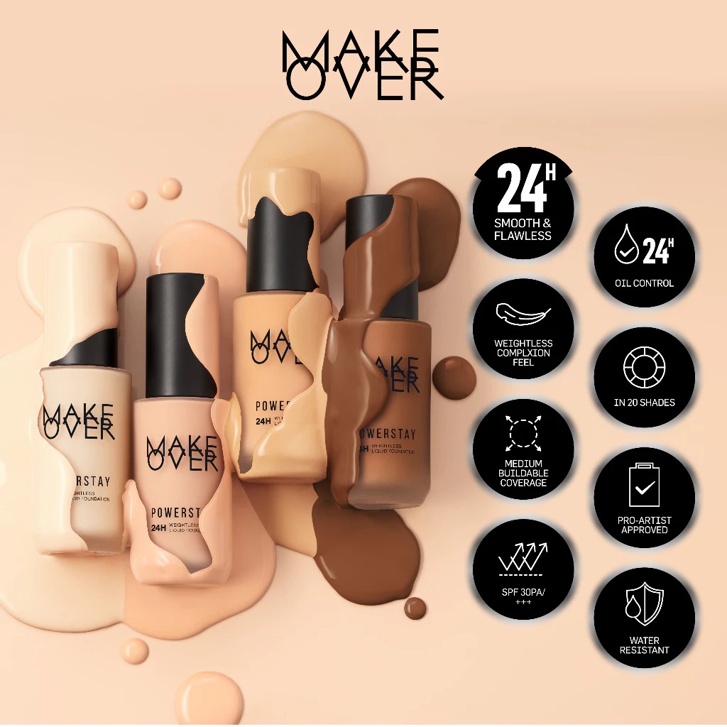 Make Over Powerstay Weightless Liquid Foundation 24H Oil Control 40ml - W32 Warm Beige