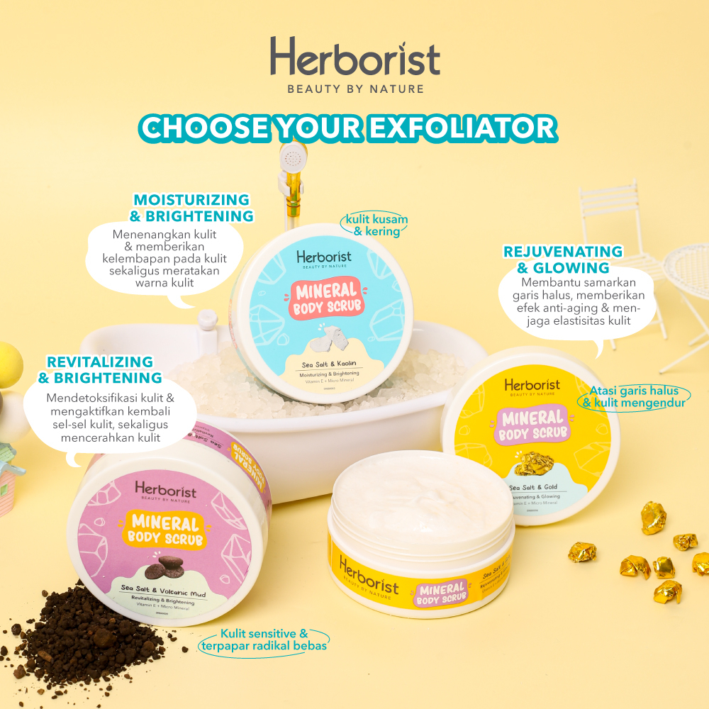 Herborist Mineral Body Scrub 100gr - Sea Salt & Volcanic Mud (Revitalizing & Brightening)