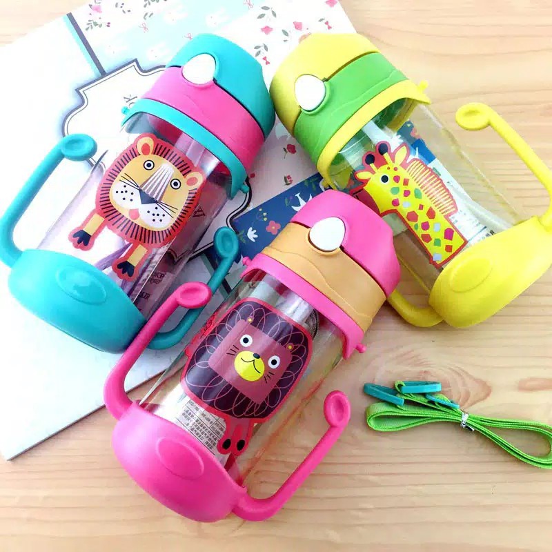 Botol Minum Anak Gagang Animal 450ml - HIJAU (Free Tali) (6743)