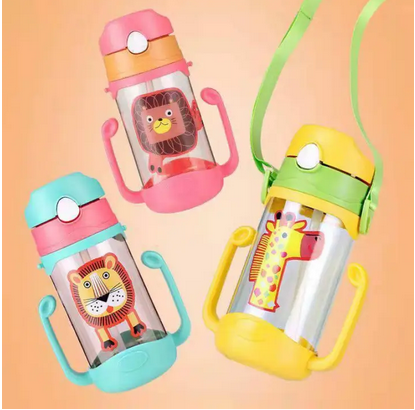 Botol Minum Anak Gagang Animal 450ml - HIJAU (Free Tali) (6743)