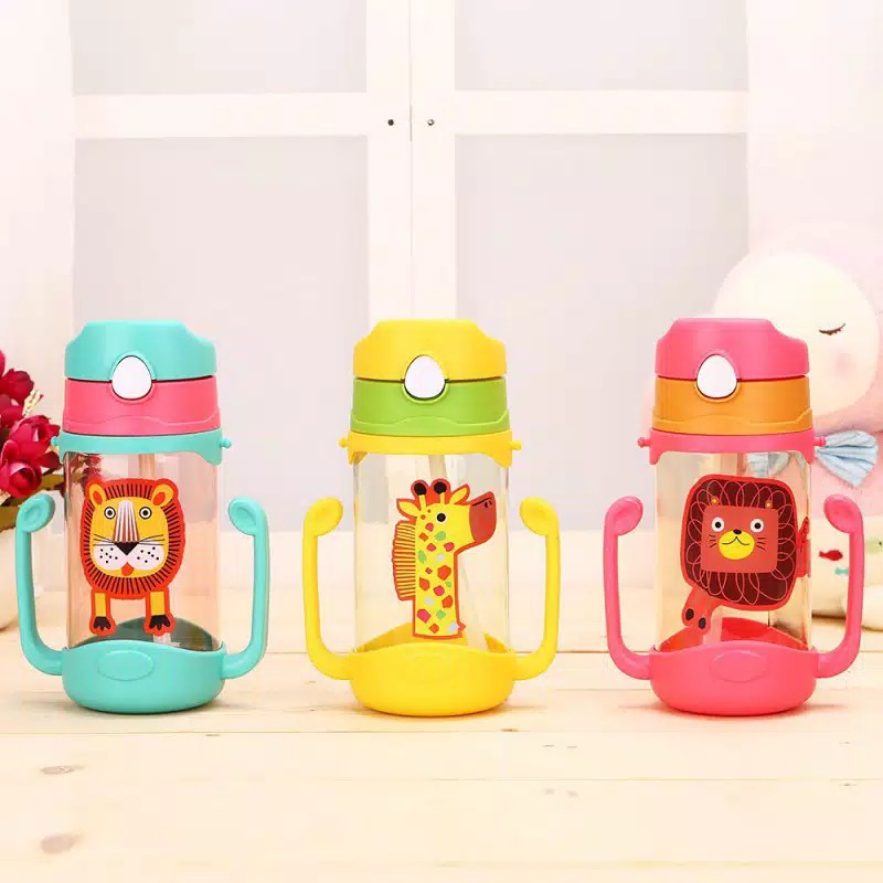 Botol Minum Anak Gagang Animal 450ml - HIJAU (Free Tali) (6743)