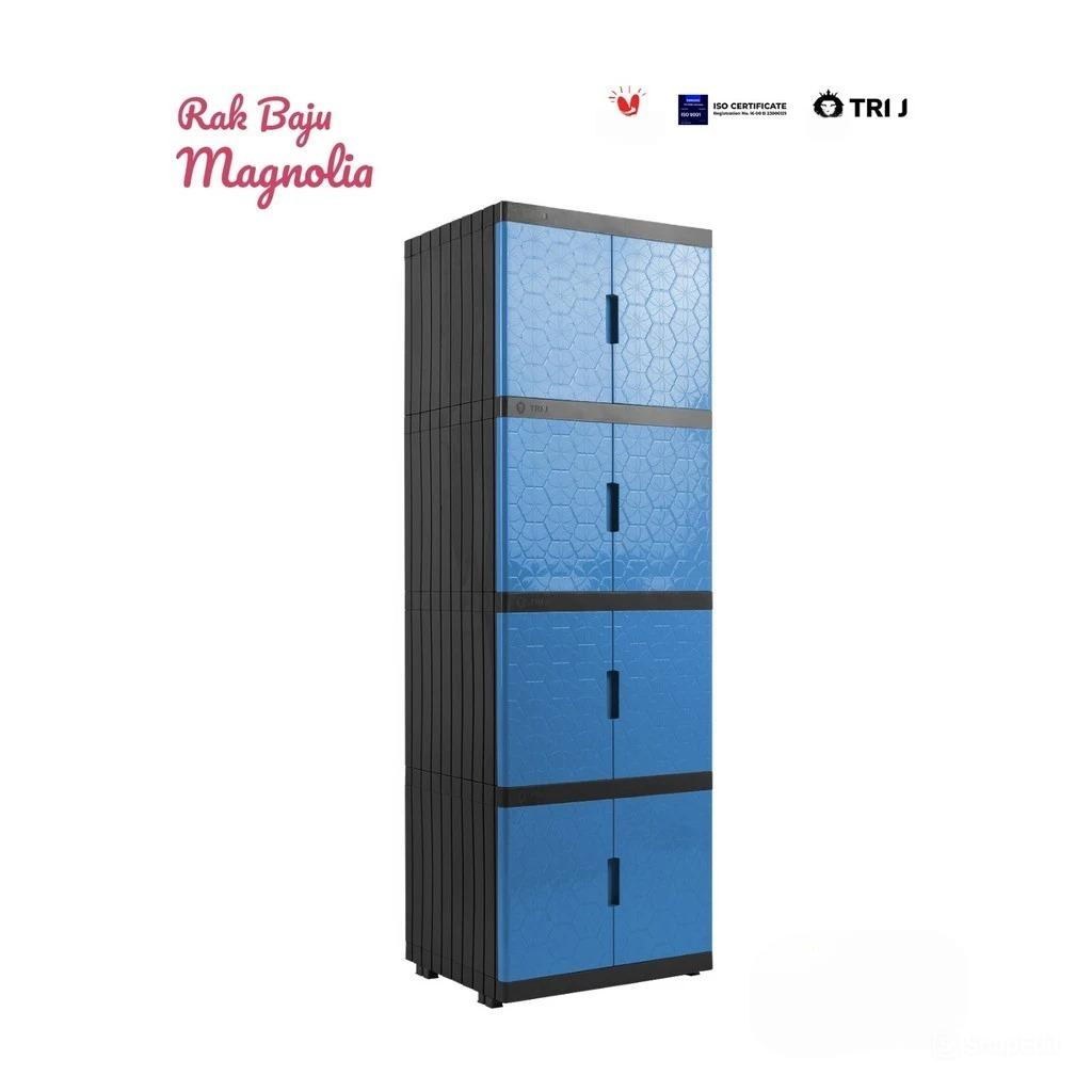 TRI J - Lemari Baju Plastik Magnolia 4 Susun - BIRU (Rak Baju 8 Pintu)