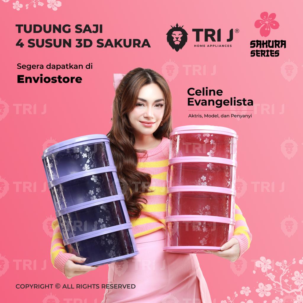 TRI J - Food Storage 4 Susun - PINK (Tudung Saji Susun 4 Layer)
