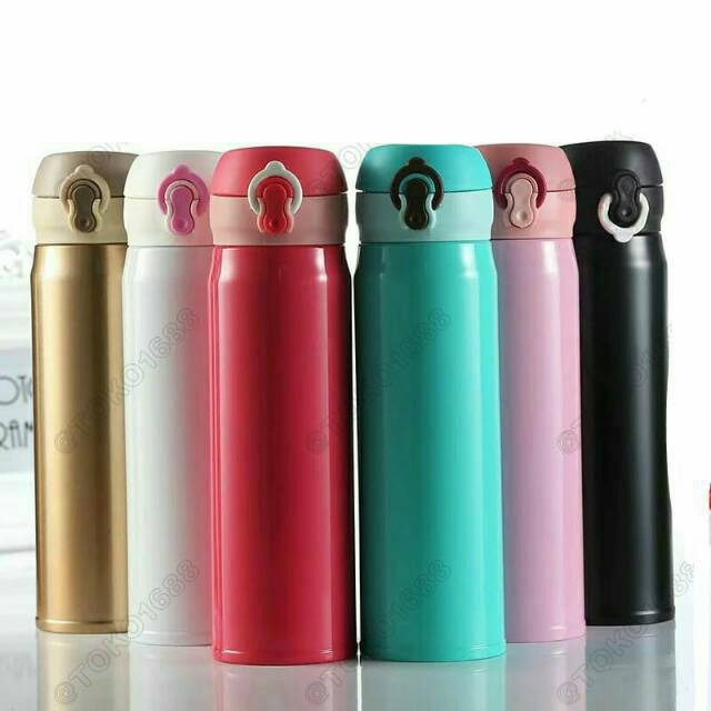 Termos KANCING POLOS 500ml - PUTIH (Botol Minum Tahan Panas & Dingin)
