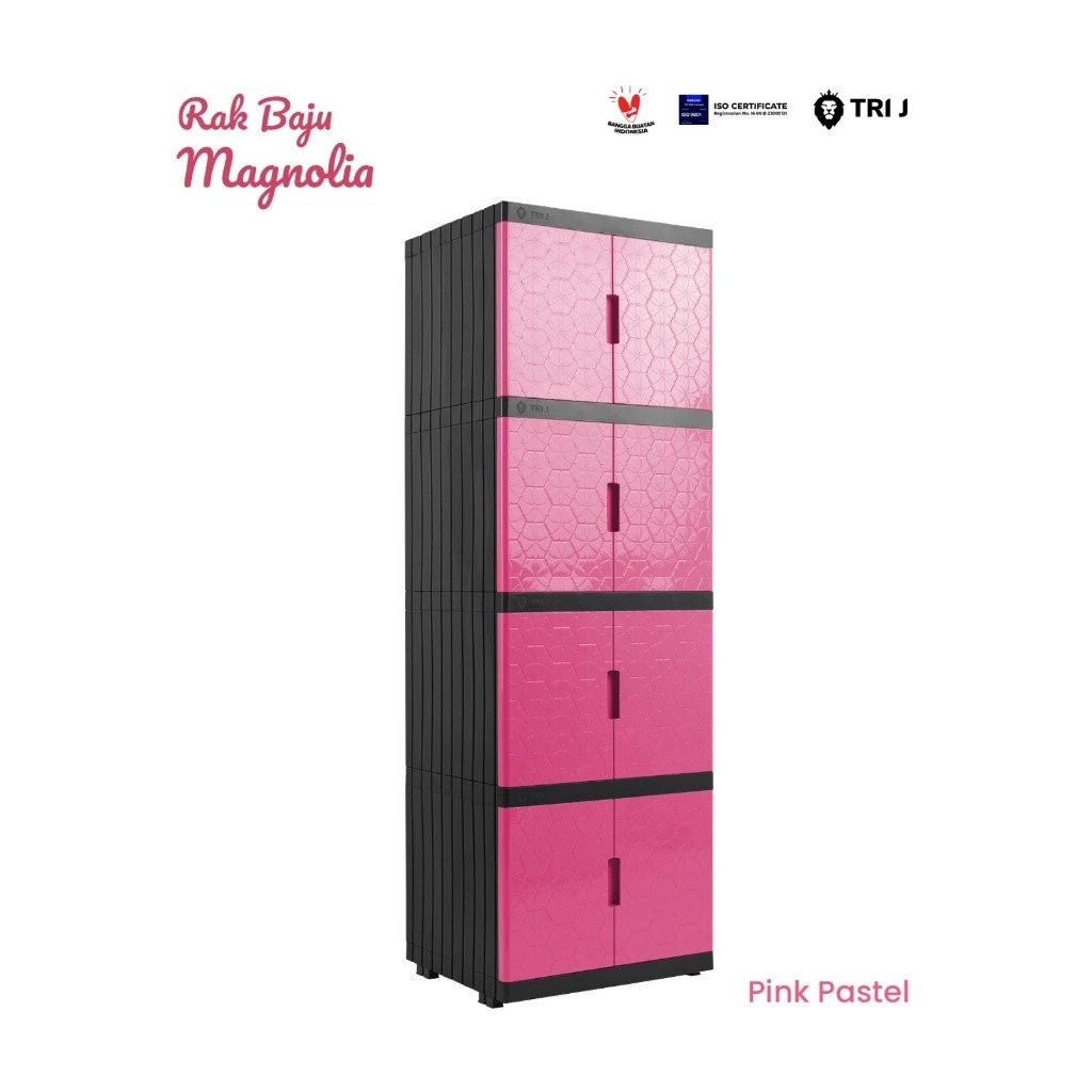 TRI J - Lemari Baju Plastik Magnolia 4 Susun - PINK (Rak Baju 8 Pintu)