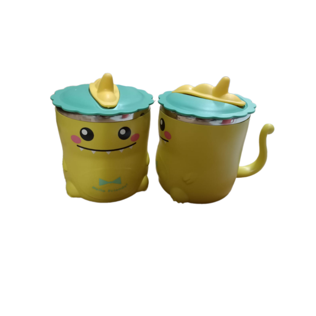 Mug Dino 250ml - KUNING (Cangkir Gelas Minum Anak + Sedotan)