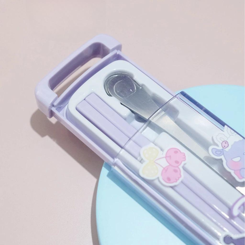 Alat Set Makan Sanrio 3in1 - MY MELODY PINK (Sendok + Garpu + Sumpit) / Alat Makan Stainless With Case