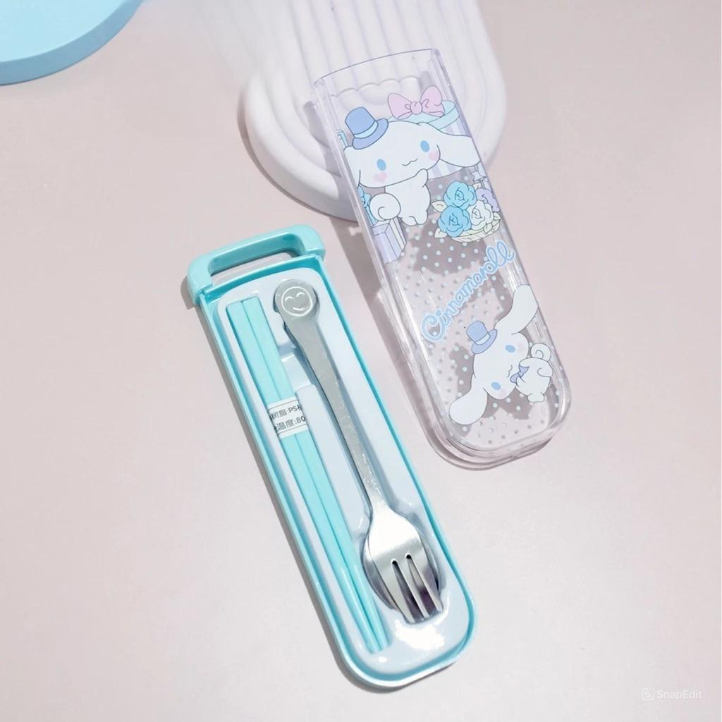 Alat Set Makan Sanrio 3in1 - CINNAMOROLL TOSCA (Sendok + Garpu + Sumpit) / Alat Makan Stainless With Case