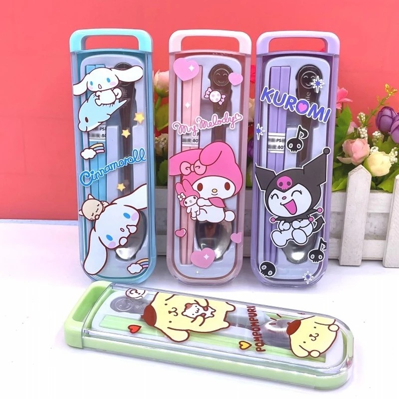 Alat Set Makan Sanrio 3in1 - CINNAMOROLL TOSCA (Sendok + Garpu + Sumpit) / Alat Makan Stainless With Case