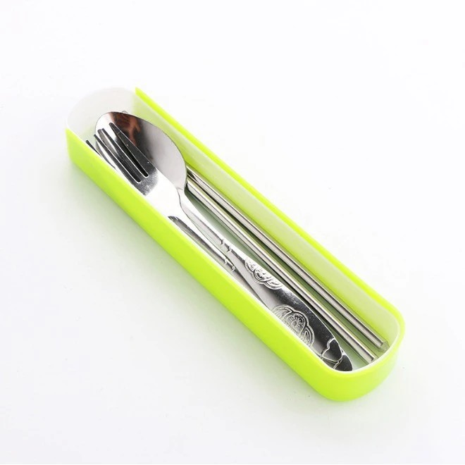 Sendok Travel Set Stainless Steel - HIJAU (Sendok, Garpu, Sumpit)