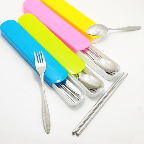 Sendok Travel Set Stainless Steel - PINK (Sendok, Garpu, Sumpit)