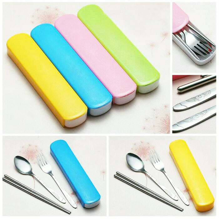 Sendok Travel Set Stainless Steel - PINK (Sendok, Garpu, Sumpit)