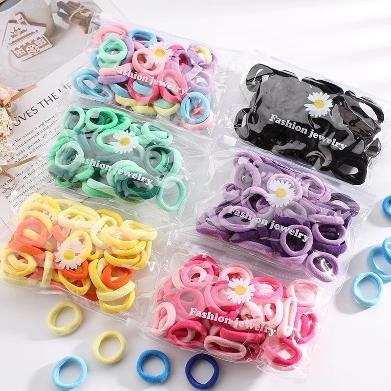 Ikat Rambut Kain Warna Fashion Jewelry + Pouch (Kuncir / Karet Rambut)