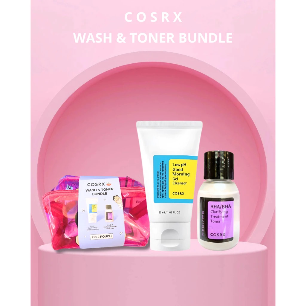 COSRX Bundle 3in1 Wash & Moisture - (Low pH Gel Cleanser 50ml + Oil-Free Ultra Moisturizing Lotion 20ml + Free Pouch)