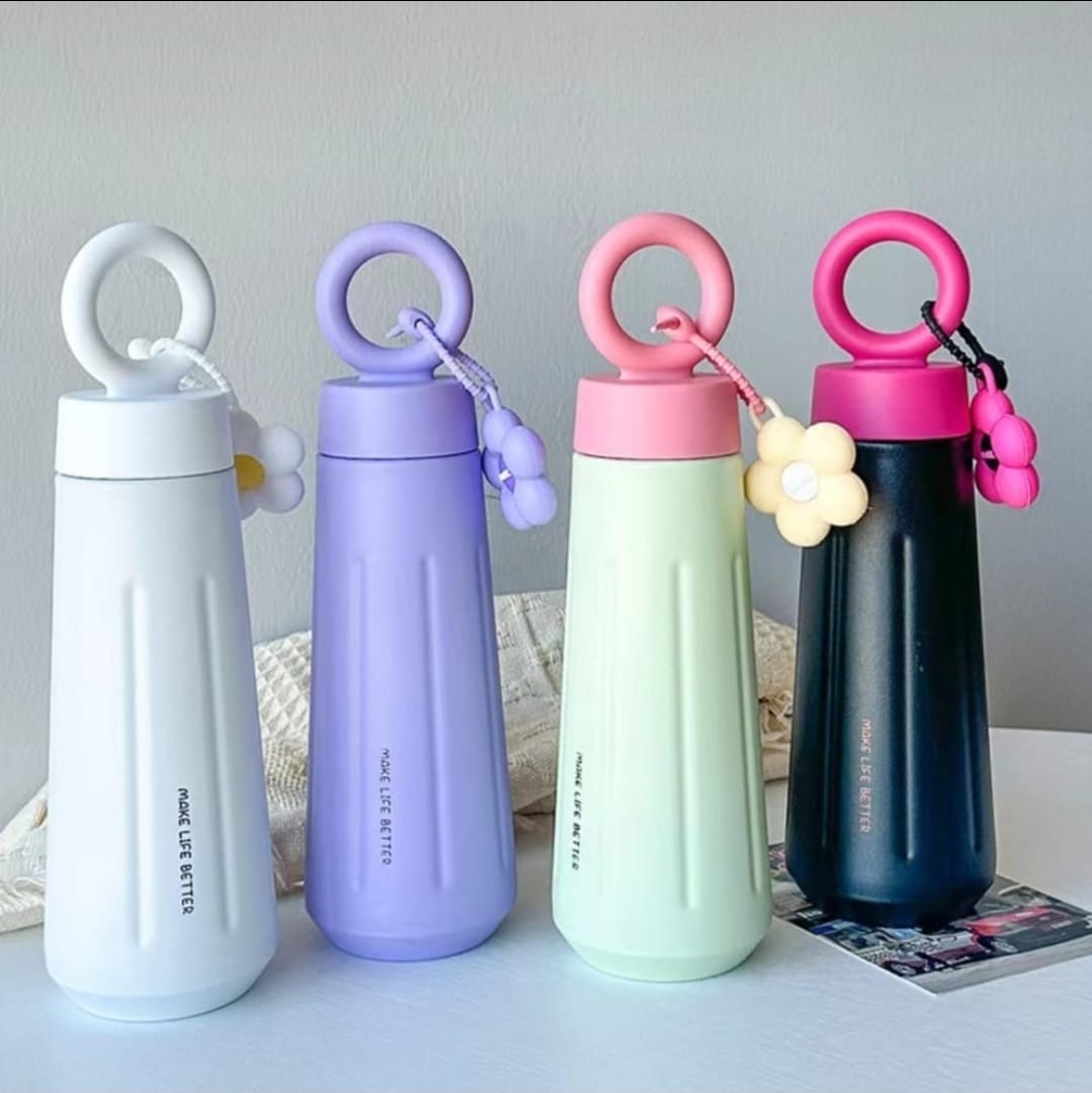 Tumbler Stainless Aesthetic Flower Charm 450ml - UNGU (Botol Minum) (2029)