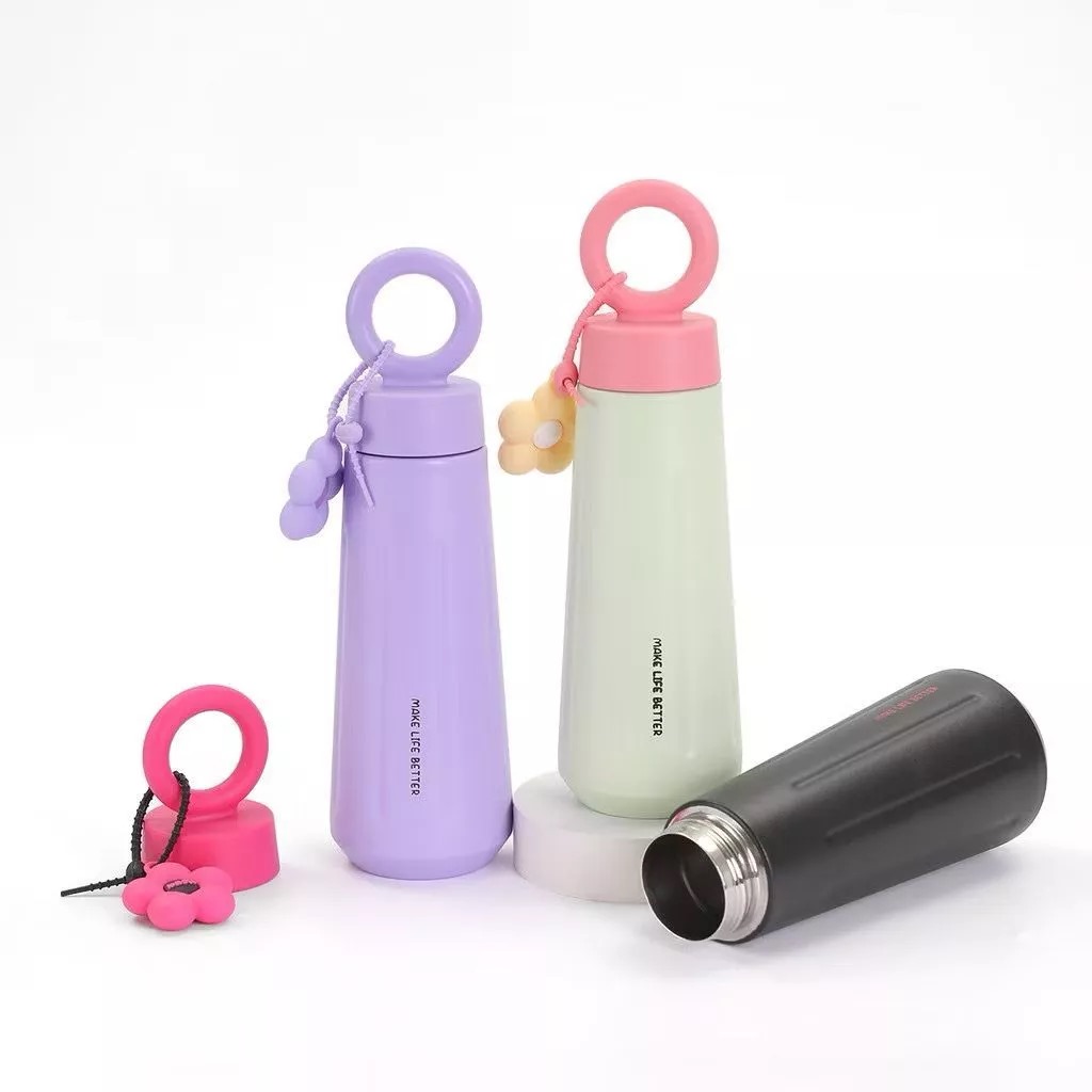 Tumbler Stainless Aesthetic Flower Charm 450ml - UNGU (Botol Minum) (2029)