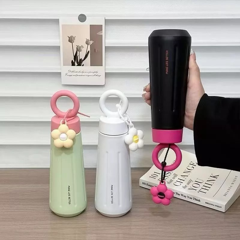 Tumbler Stainless Aesthetic Flower Charm 450ml - UNGU (Botol Minum) (2029)