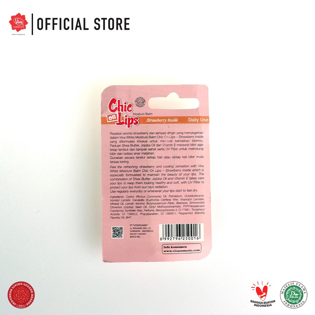 Viva White Chic On Lips Lip Balm 4.2gr - Strawberry Inside