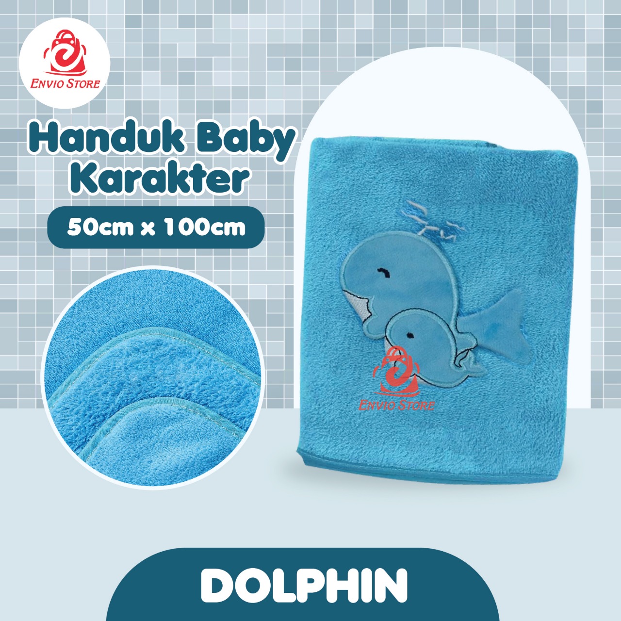 Handuk Baby Karakter (50cm x 100cm) - DOLPHIN (Handuk Bayi Lucu)