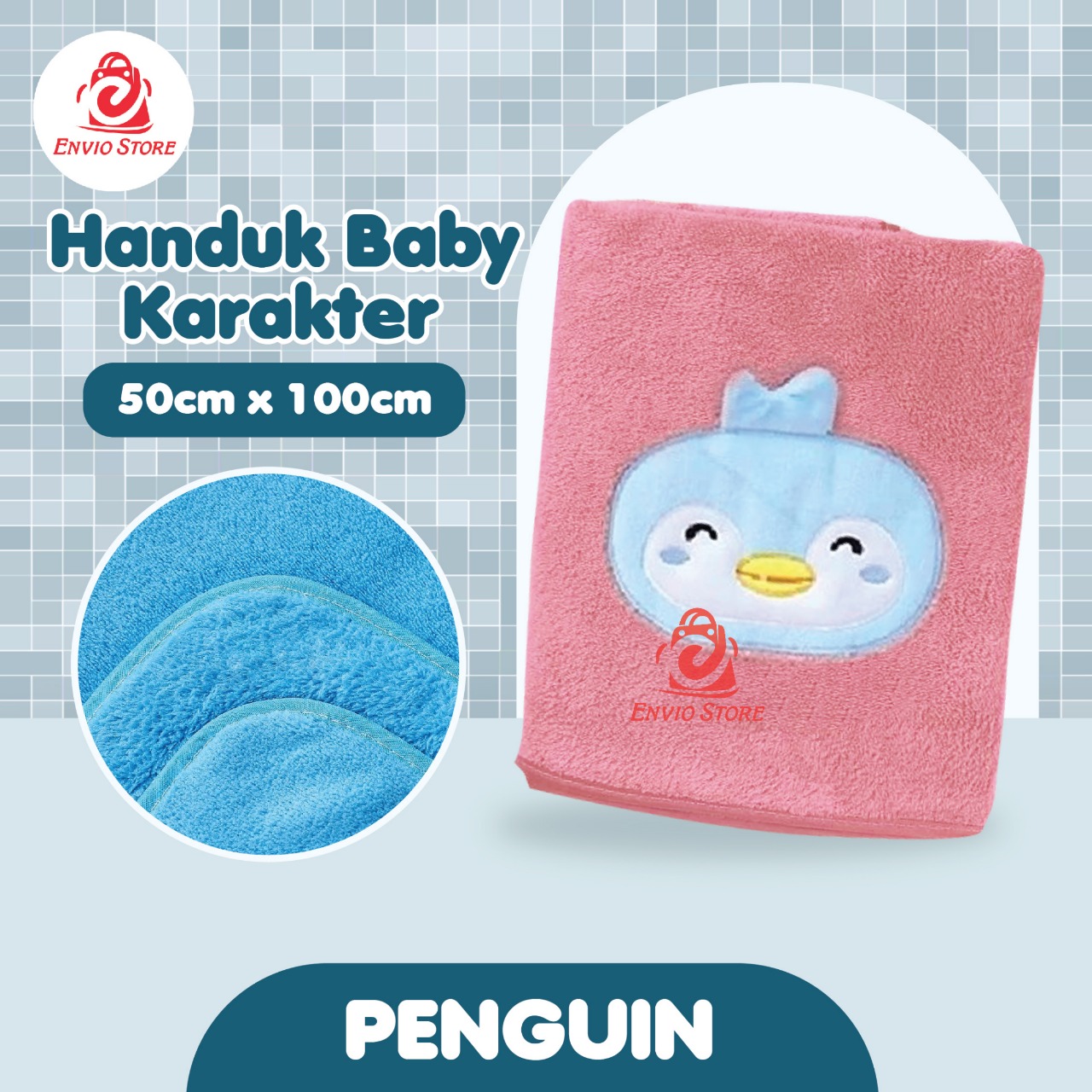 Handuk Baby Karakter (50cm x 100cm) - PENGUIN (Handuk Bayi Lucu)