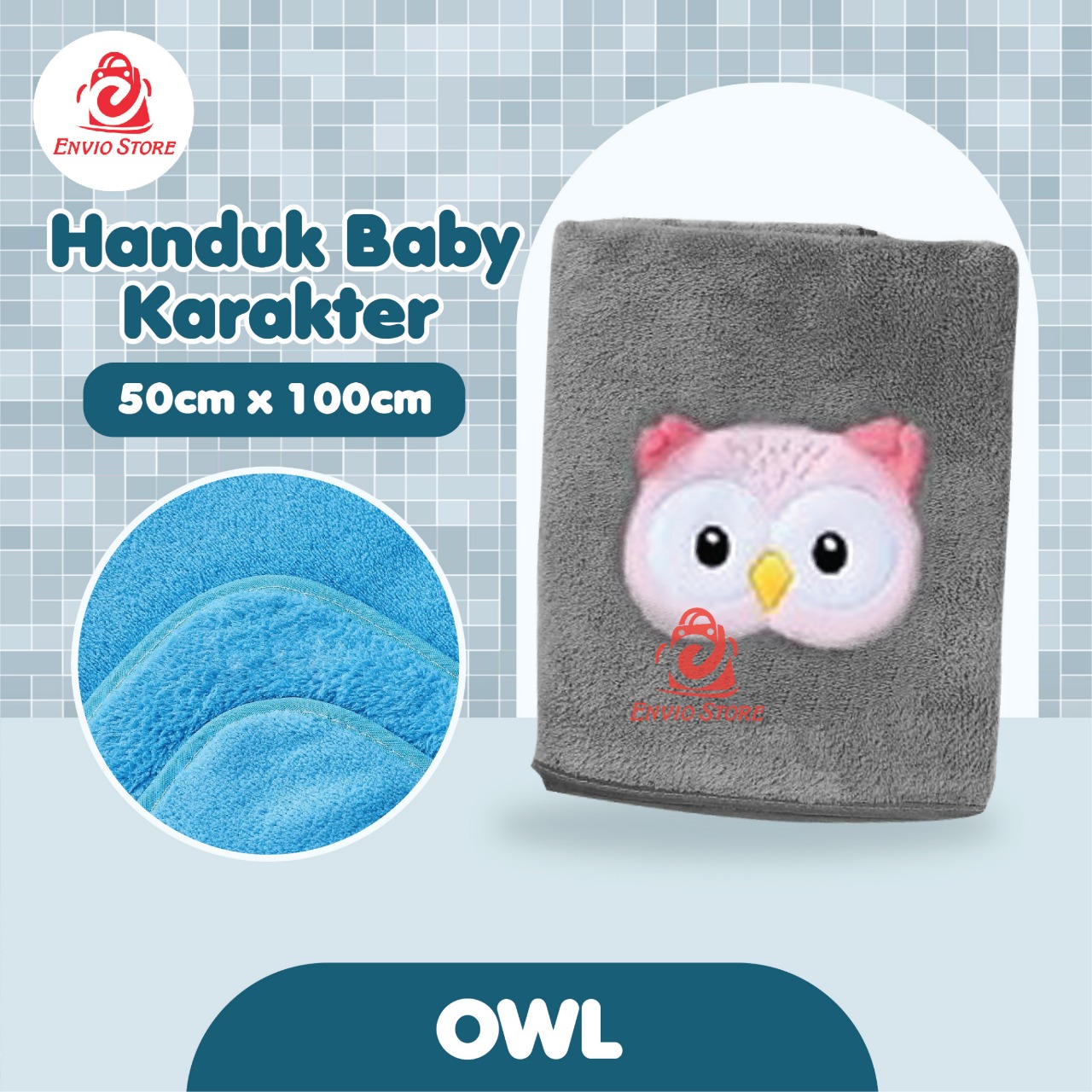 Handuk Baby Karakter (50cm x 100cm) - OWL (Handuk Bayi Lucu)