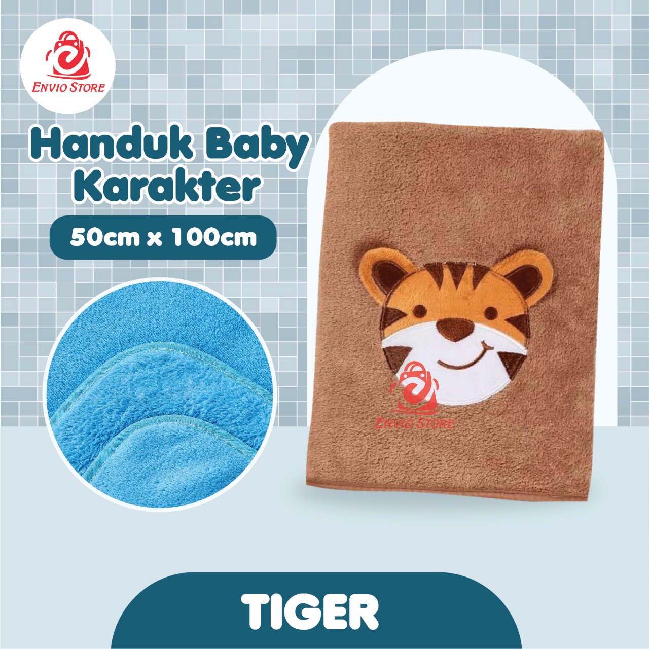 Handuk Baby Karakter (50cm x 100cm) - TIGER (Handuk Bayi Lucu)