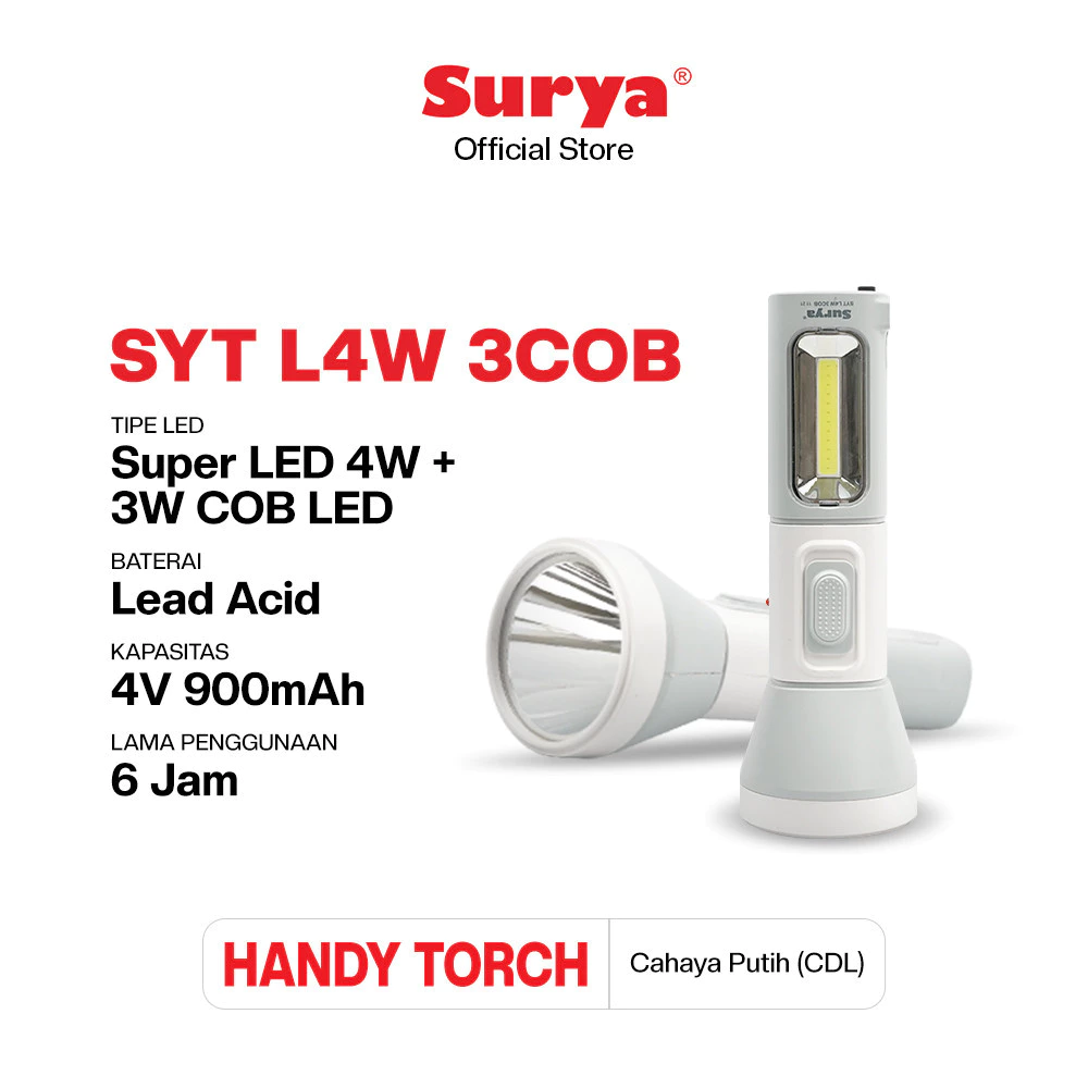 Surya Lampu Senter SYT L4W 3COB Emergency Lamp Rechargeable