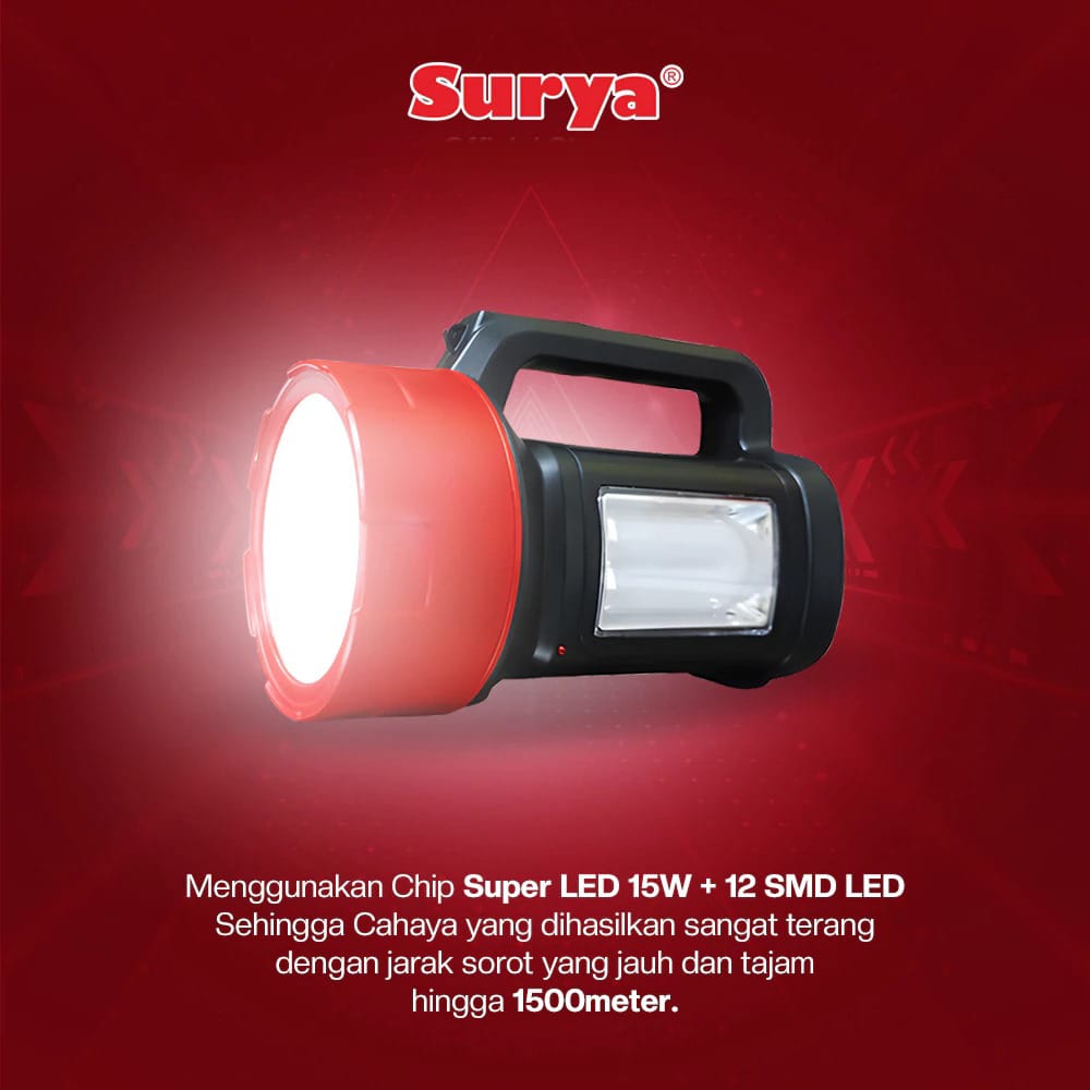 Surya Lampu Senter SHT L15W 12LED Emergency Lamp Rechargeable
