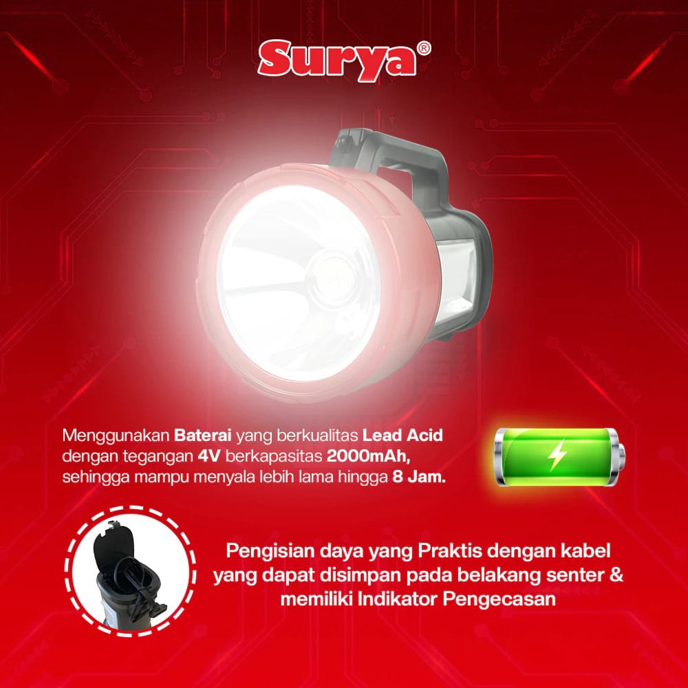 Surya Lampu Senter SHT L15W 12LED Emergency Lamp Rechargeable