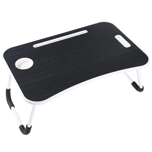 Meja Laptop Lipat Portable POLOS 60x40cm - HITAM (Tab + Gelas)
