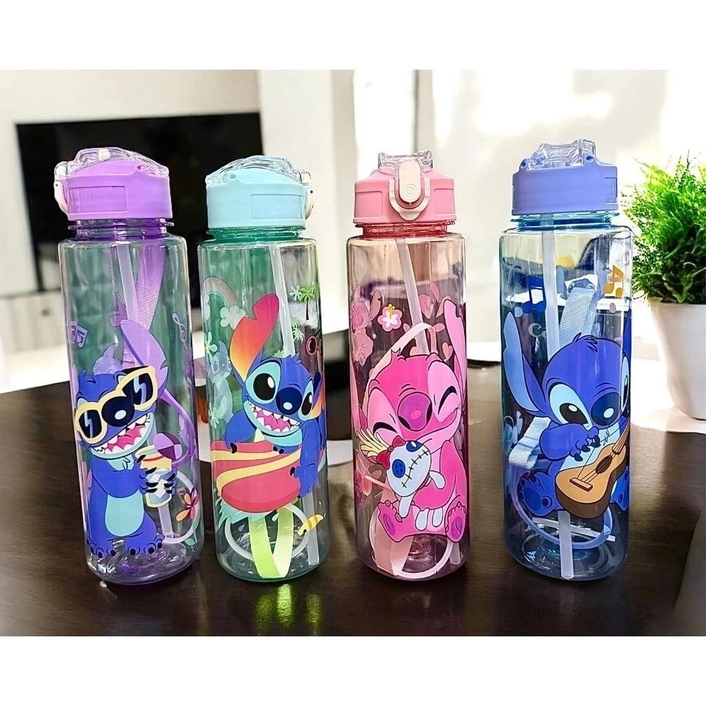 Botol Minum Stitch 750ml - PINK (Free Sedotan + Strap)