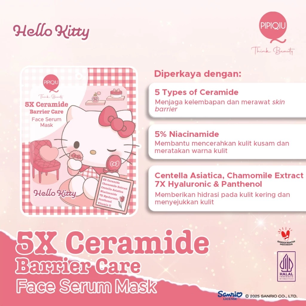 Pipiqiu Face Serum Mask 25gr - 5X Ceramide Barrier (Hello Kitty)