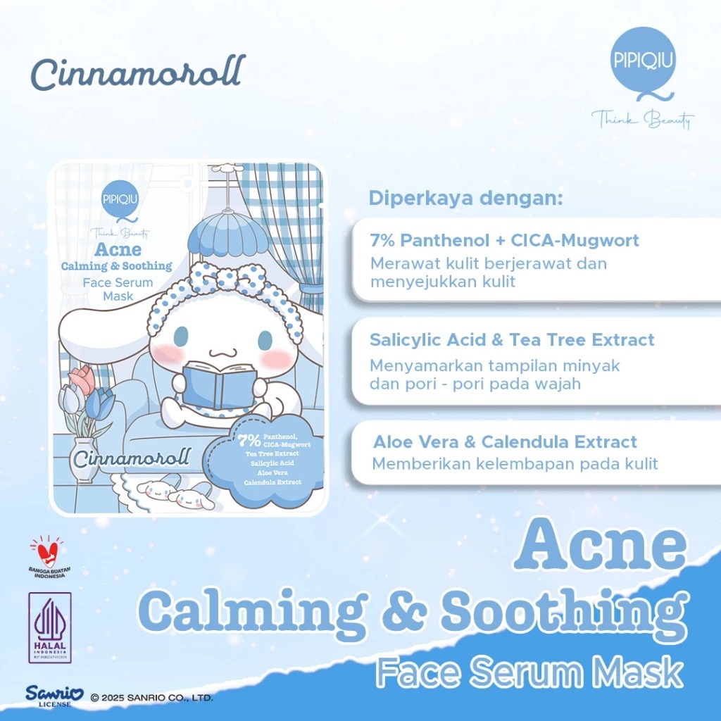 Pipiqiu Face Serum Mask 25gr - Acne Calming & Soothing (Cinnamoroll)