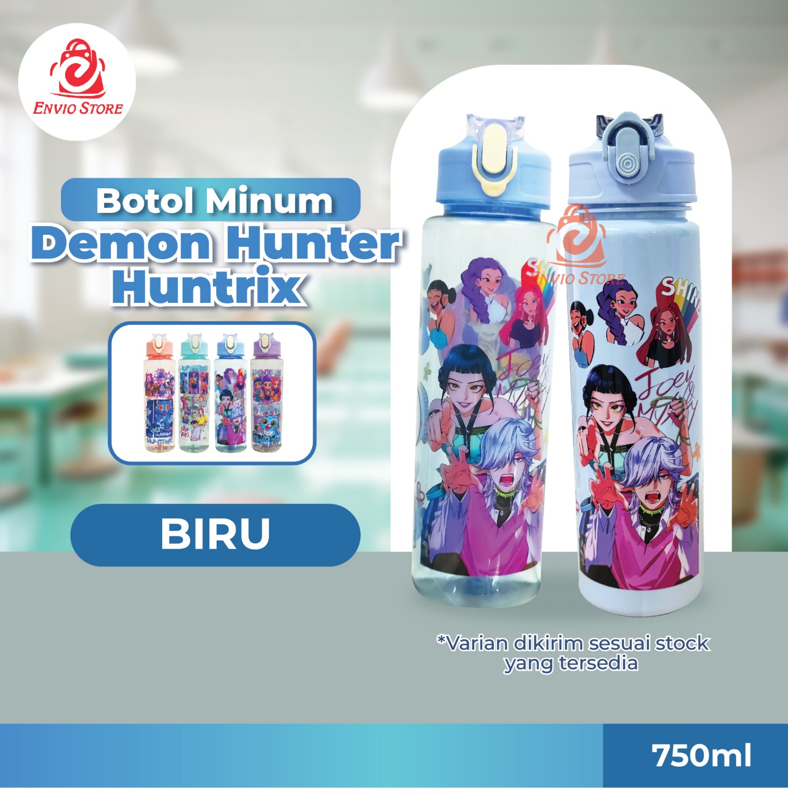 Botol Minum Demon Hunter Huntrix 750ml - BIRU (Free Sedotan + Strap)