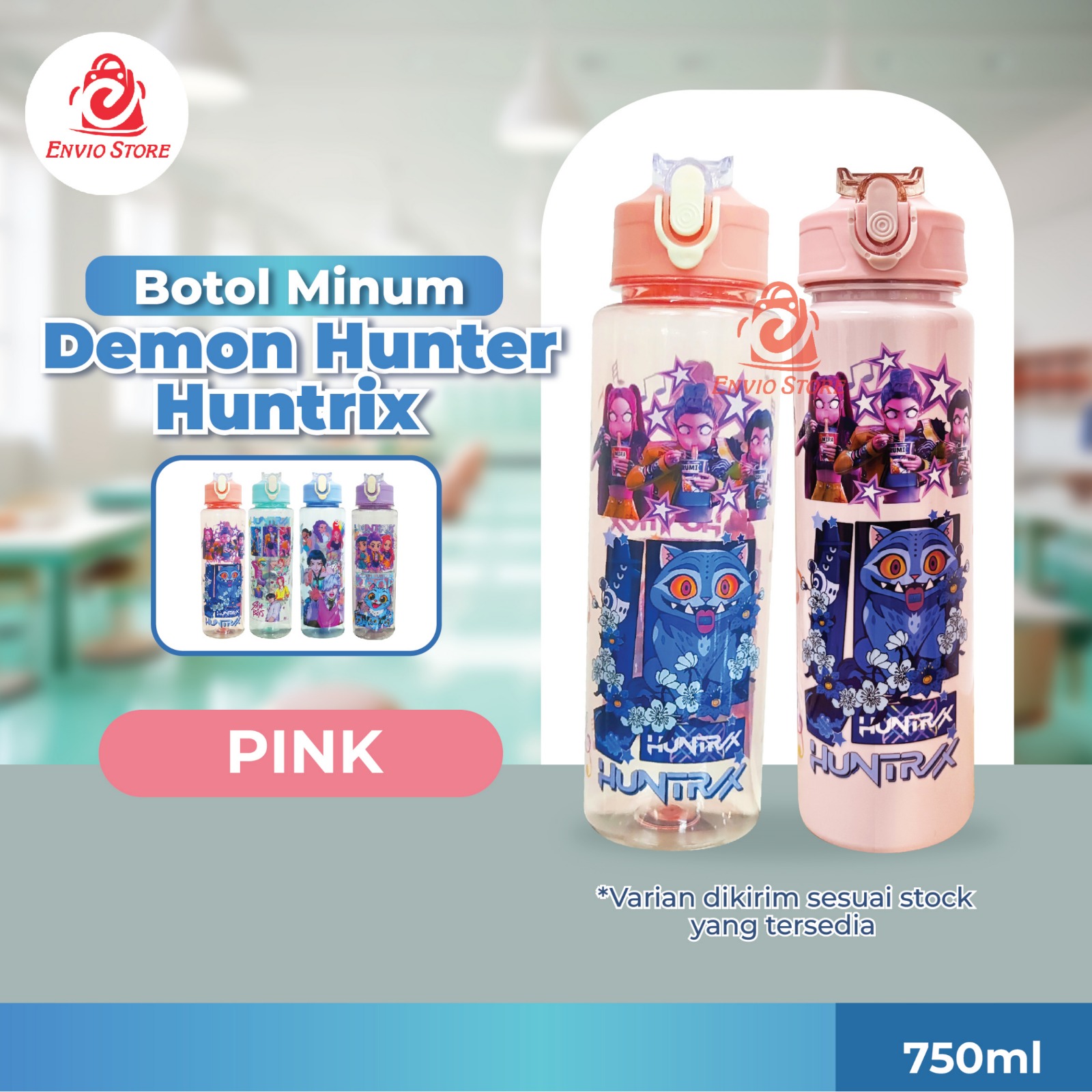 Botol Minum Demon Hunter Huntrix 750ml - PINK (Free Sedotan + Strap)