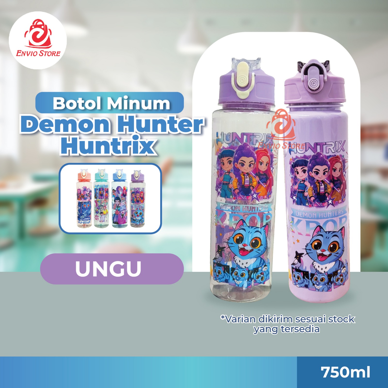 Botol Minum Demon Hunter Huntrix 750ml - UNGU (Free Sedotan + Strap)