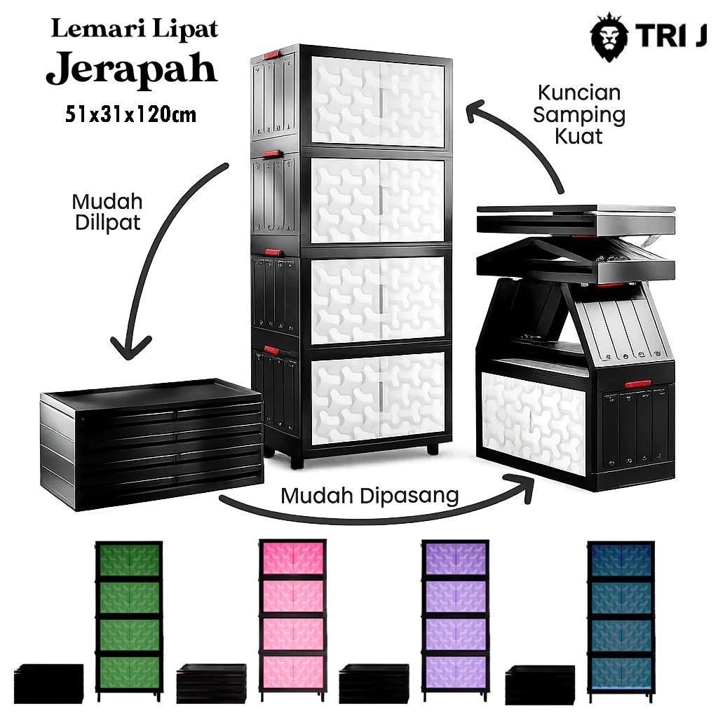 TRI J - Lemari Lipat Jerapah 4 Susun - BIRU (Lemari Baju Serbaguna 4 Tingkat)