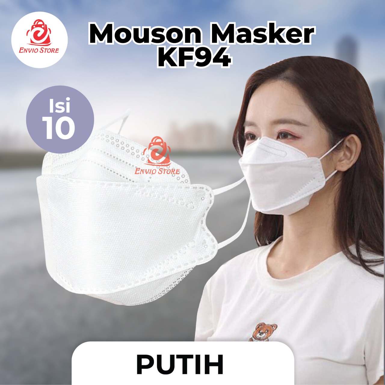 (Isi 10) Mouson Masker KF94 PUTIH Earloop 4Ply - Disposable Mask