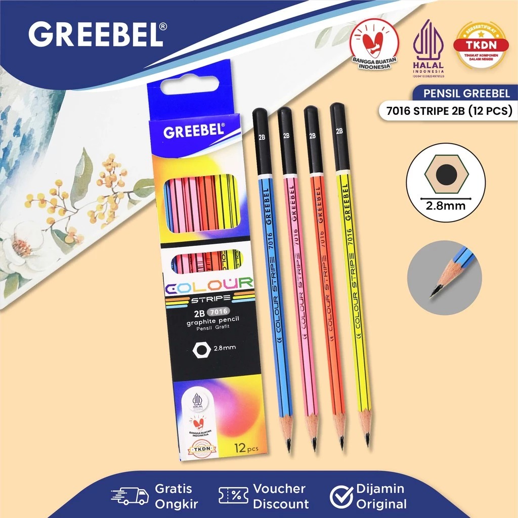 GREEBEL Pensil Kayu 2B - 7016 Stripe