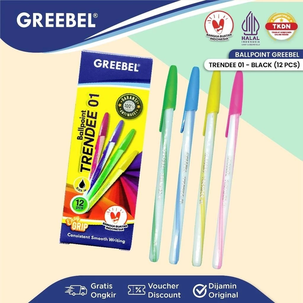 (PAKET ISI 12) GREEBEL Ballpoint 0.5mm (Pulpen Tinta Premium) - TRENDEE