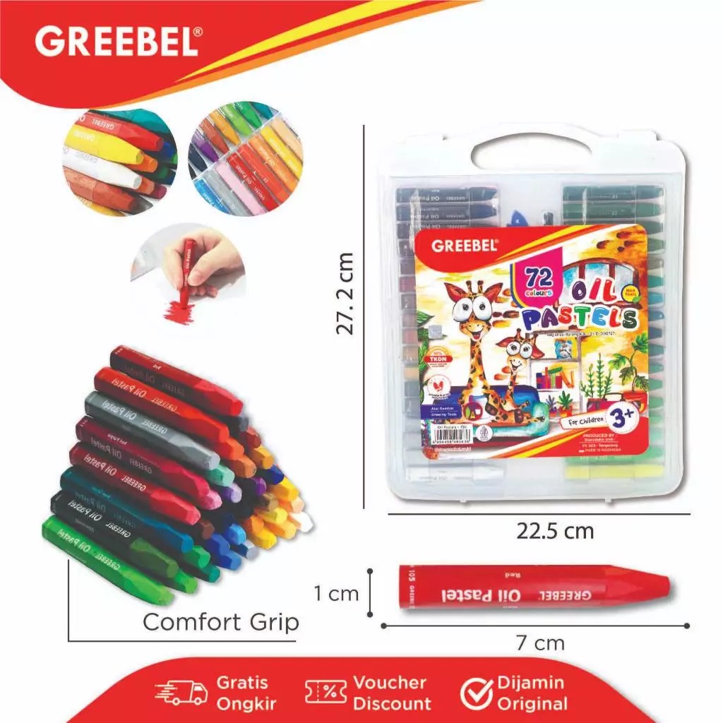 GREEBEL Crayon Kids Oil Pastels - 72C (Pilihan Lengkap & Mudah Digunakan Anak)