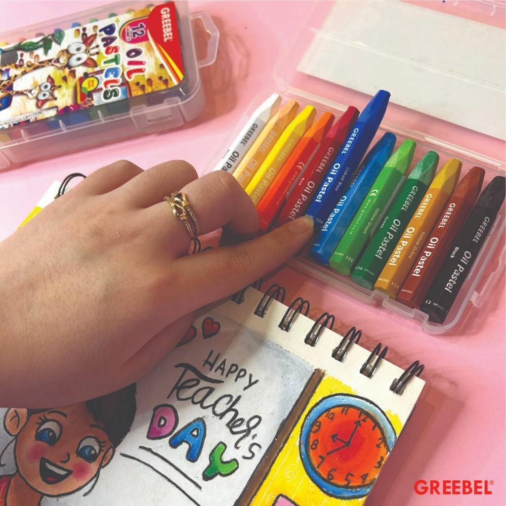 GREEBEL Crayon Kids Oil Pastels - 12C (Pilihan Lengkap & Mudah Digunakan Anak)