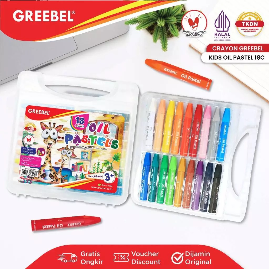 GREEBEL Crayon Kids Oil Pastels - 18C (Pilihan Lengkap & Mudah Digunakan Anak)