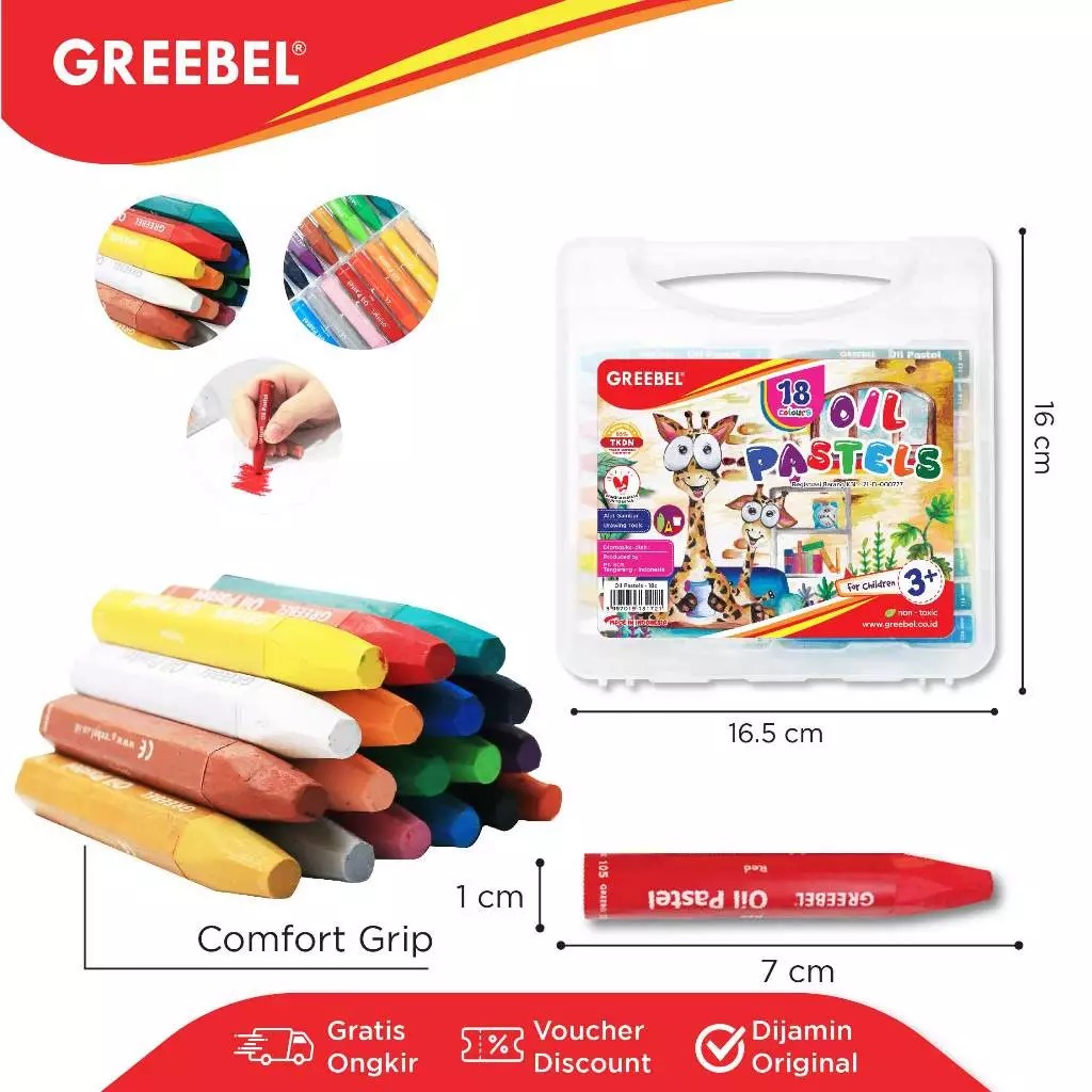 GREEBEL Crayon Kids Oil Pastels - 18C (Pilihan Lengkap & Mudah Digunakan Anak)