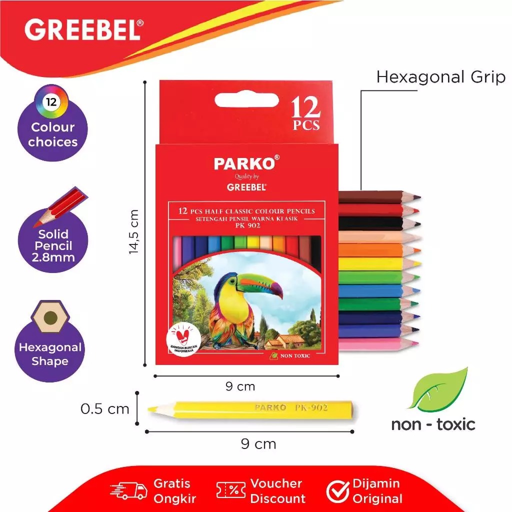 PARKO Classic Colour Pencils 902 - 12C Half (Pensil Warna Original & Berkualitas)