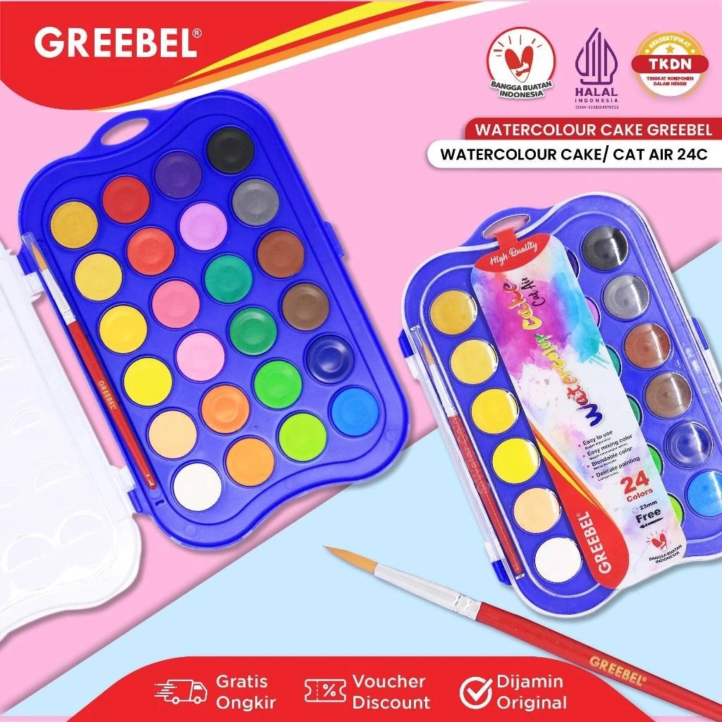 GREEBEL Watercolor Cake - 24C (Cat Air Mudah Digunakan & Berkualitas)