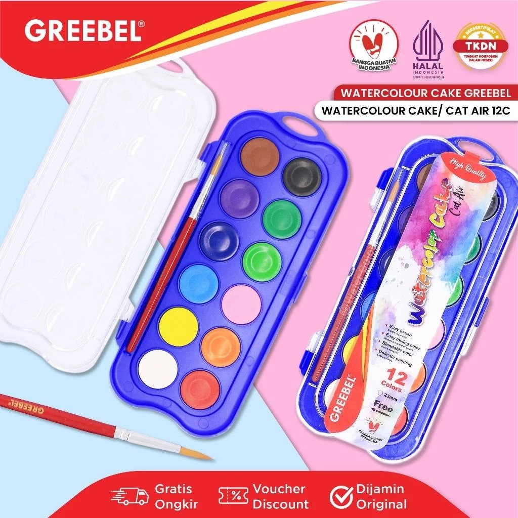 GREEBEL Watercolor Cake - 12C (Cat Air Mudah Digunakan & Berkualitas)
