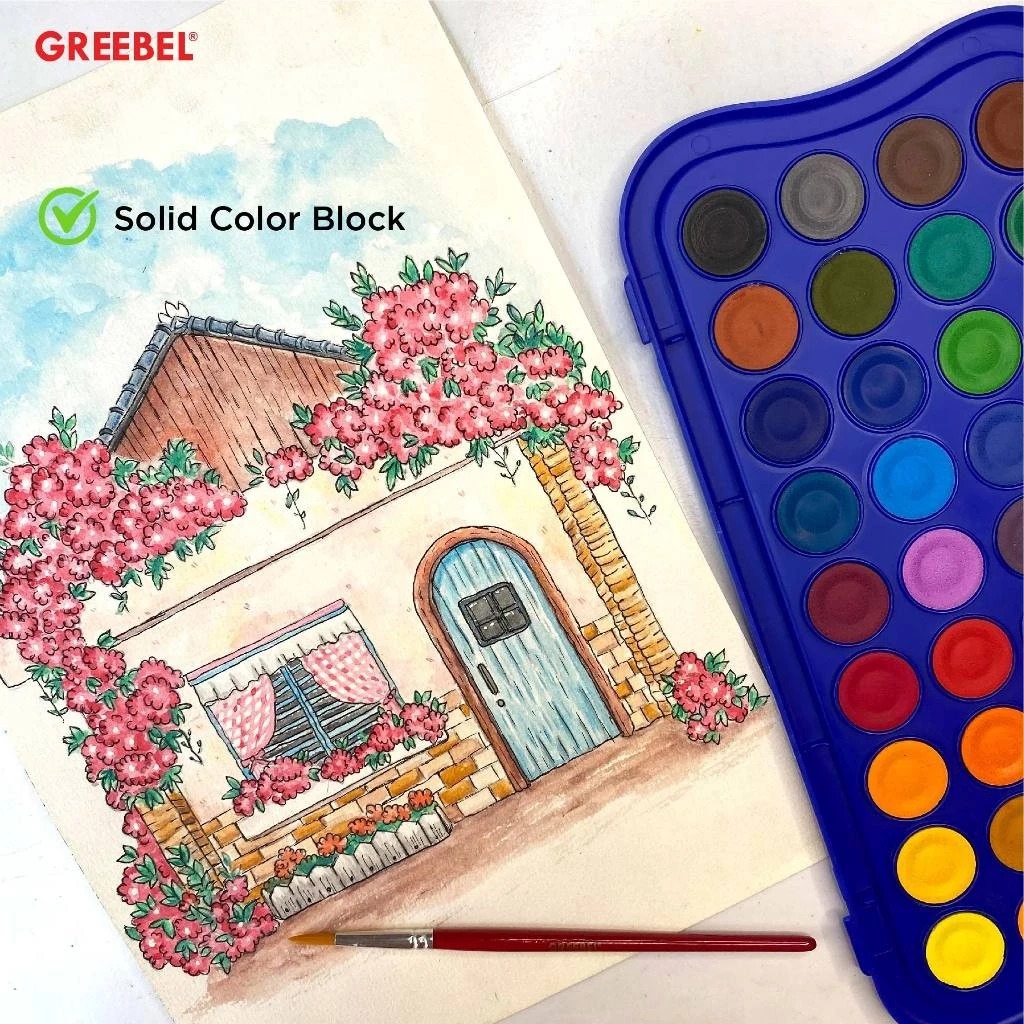 GREEBEL Watercolor Cake - 12C (Cat Air Mudah Digunakan & Berkualitas)