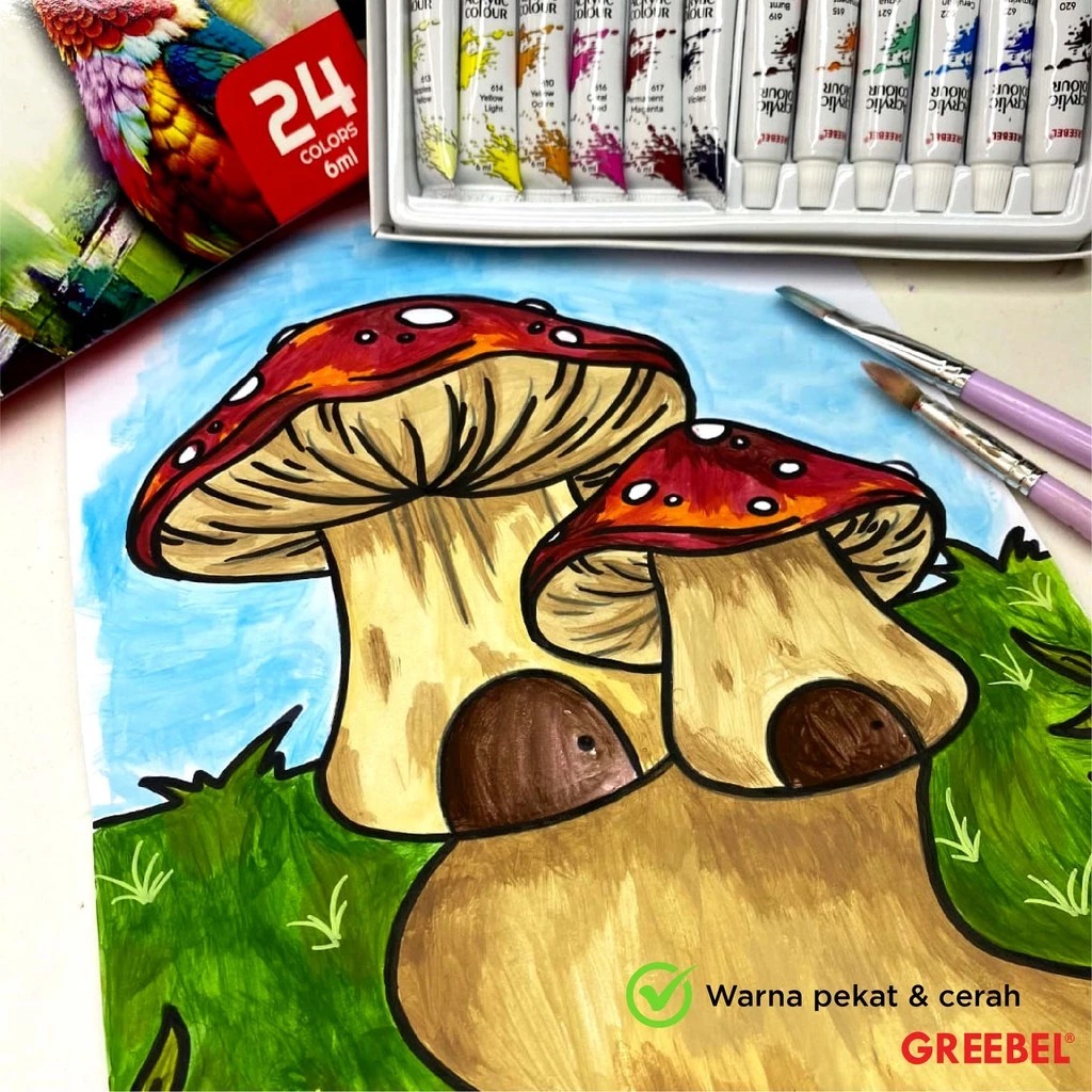 GREEBEL Acrylic Paint Colour Set - 24Cx6ml (Pilihan Warna Lengkap Cat Warna Akrilik)