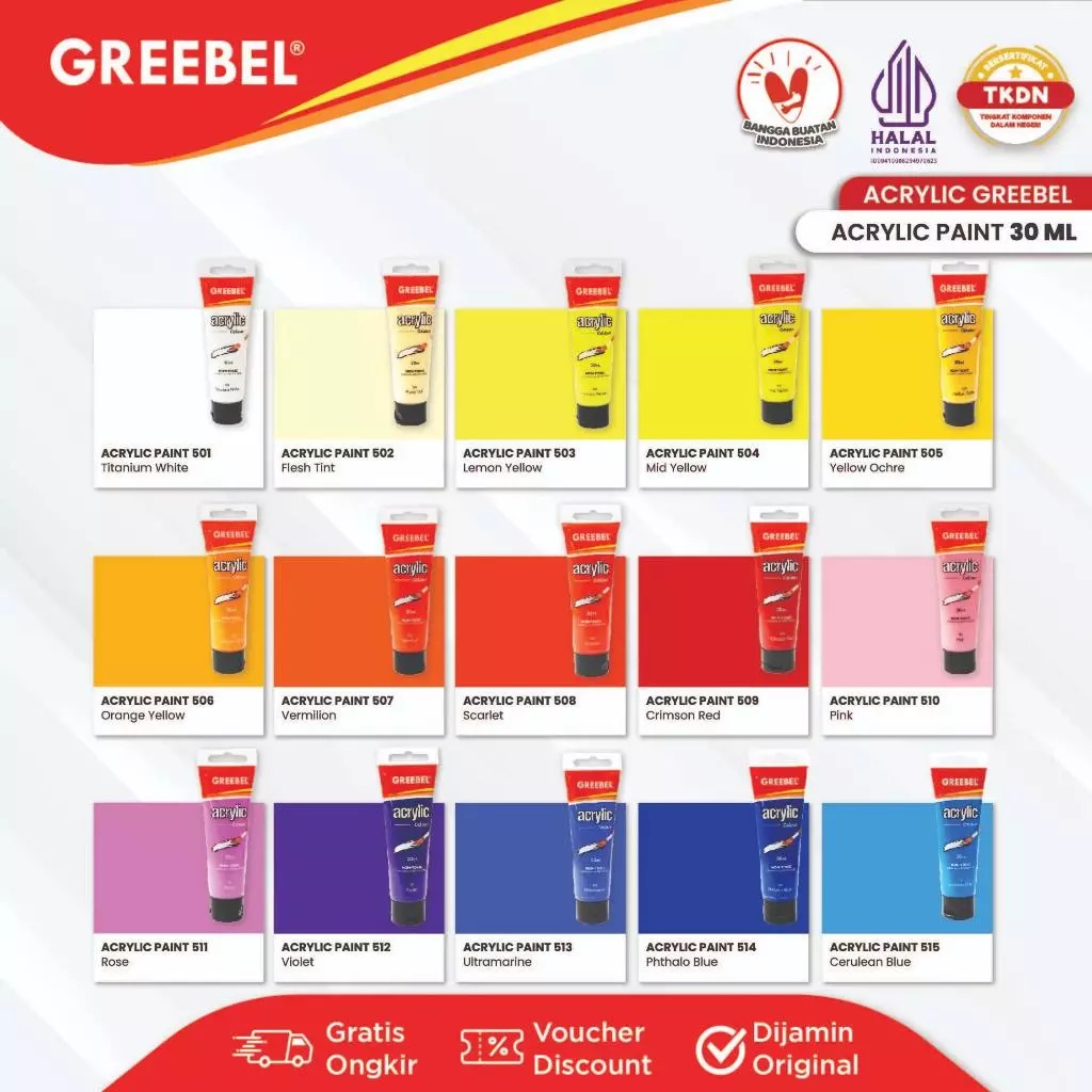 GREEBEL Acrylic Paint Colour 30ml - 503 Yellow Lemon (Cat Akrilik Single Colour)